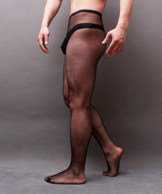 Men's Open Crotch Rhinestone Fishnet Pantyhose - CW026 - YDressup
