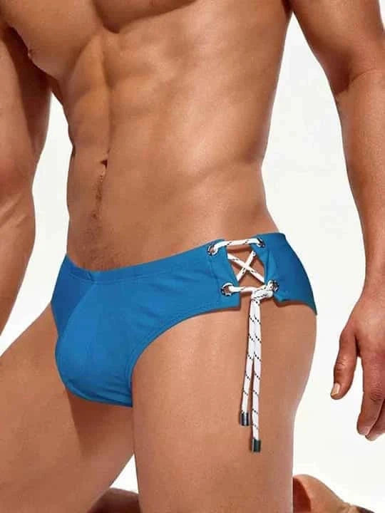 Men's Single Side Tether Low Rise Swim Briefs - YK035 - YDressup