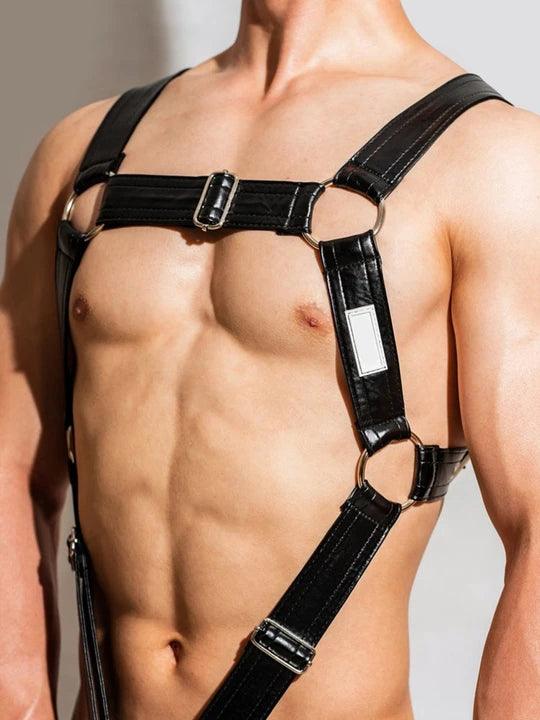 D.M Men's Sexy One-piece Leather Erotic Straps Harness Thong - KB027