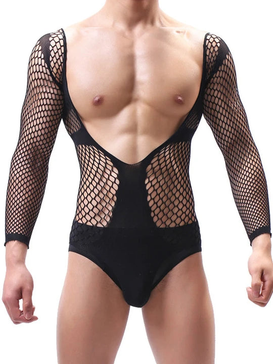 Men's V-Neck One-Piece Mesh Suit - LTW019 - YDressup