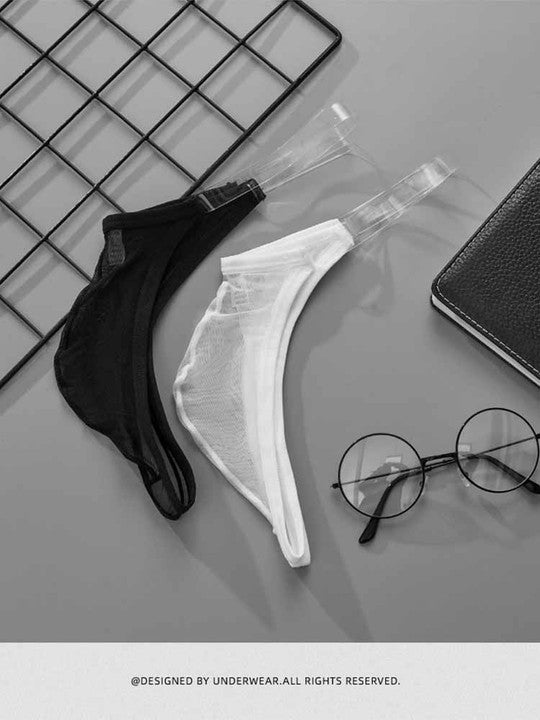 Men's Mesh Transparent Belt Low Rise Thong - DZK055