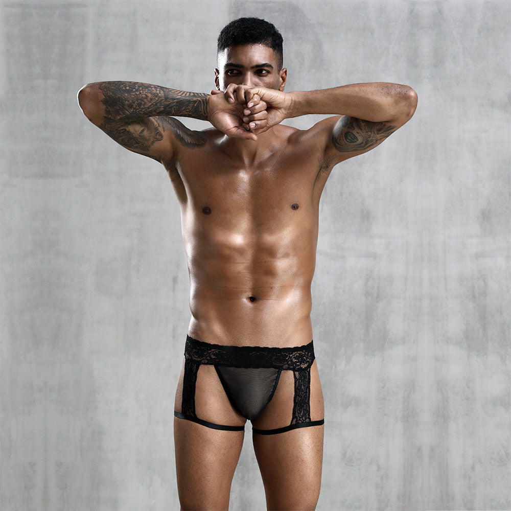 Men’s Sheer Black Lace Boxer Briefs - HDZ035 - YDressup