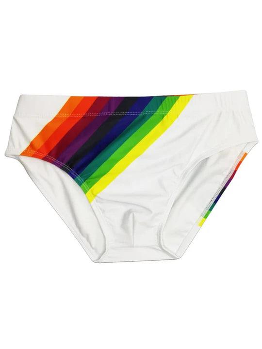 Men's Rainbow Print Low Waist Triangle Swim Briefs - YK014 - YDressup