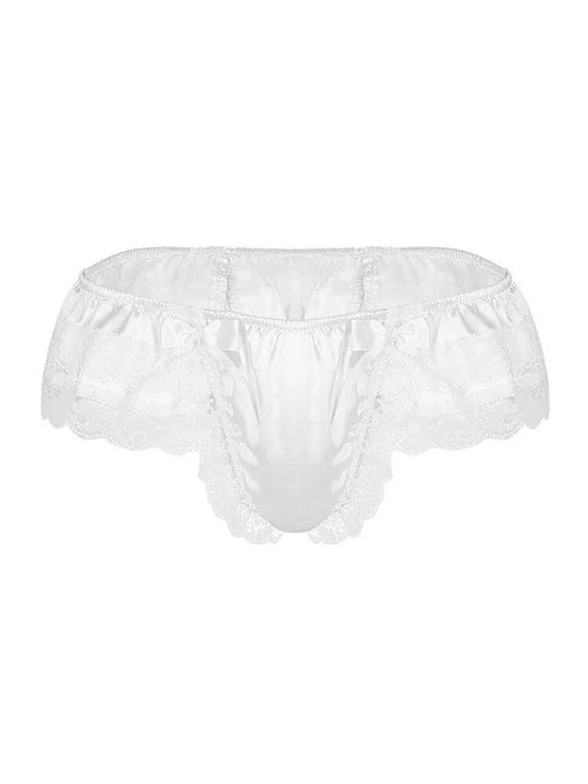 Men's Open Hip Lace Bow Spandex Thong - SJK017