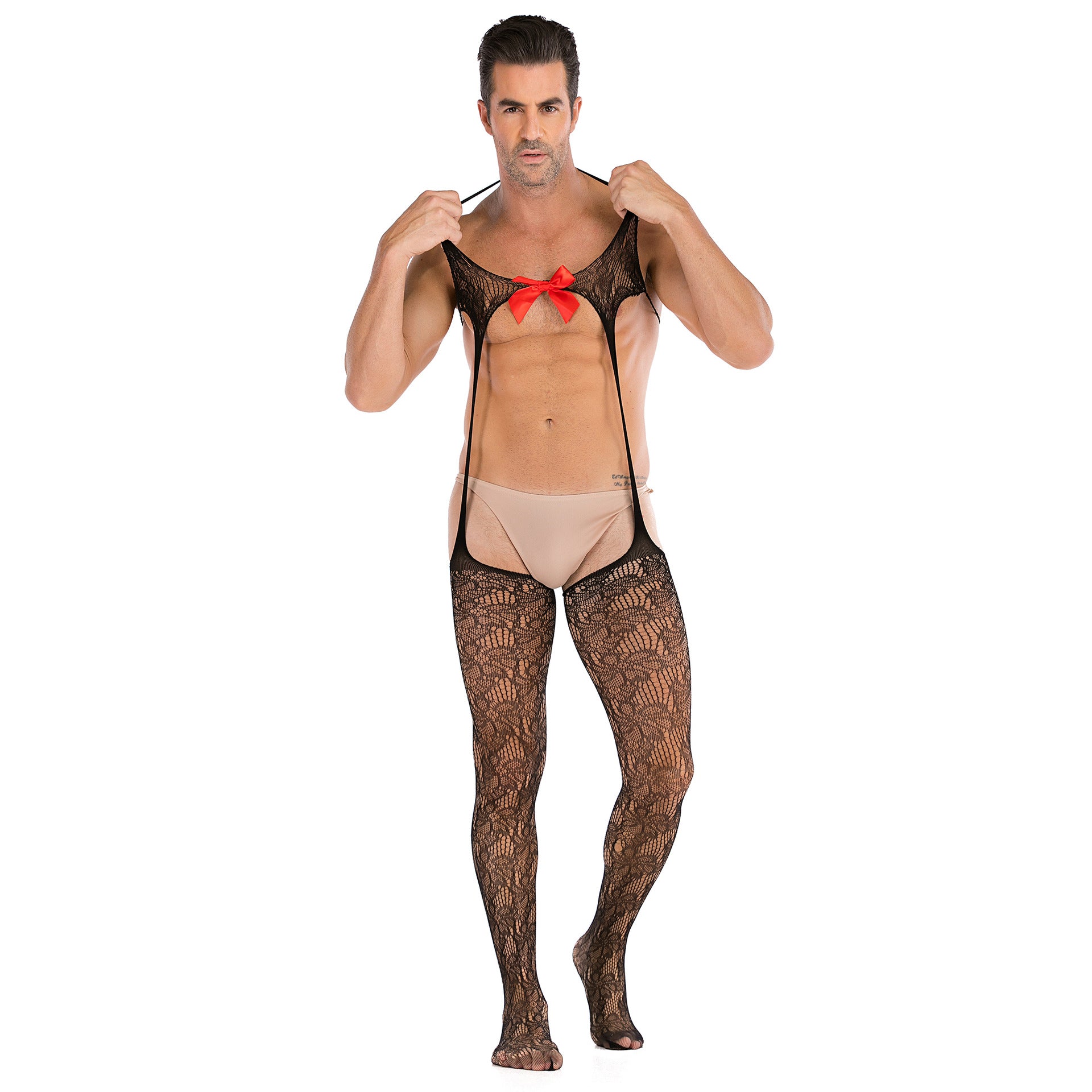 Sexy Bow Open Crotch Body Stockings Suspenders - LTW002 - YDressup