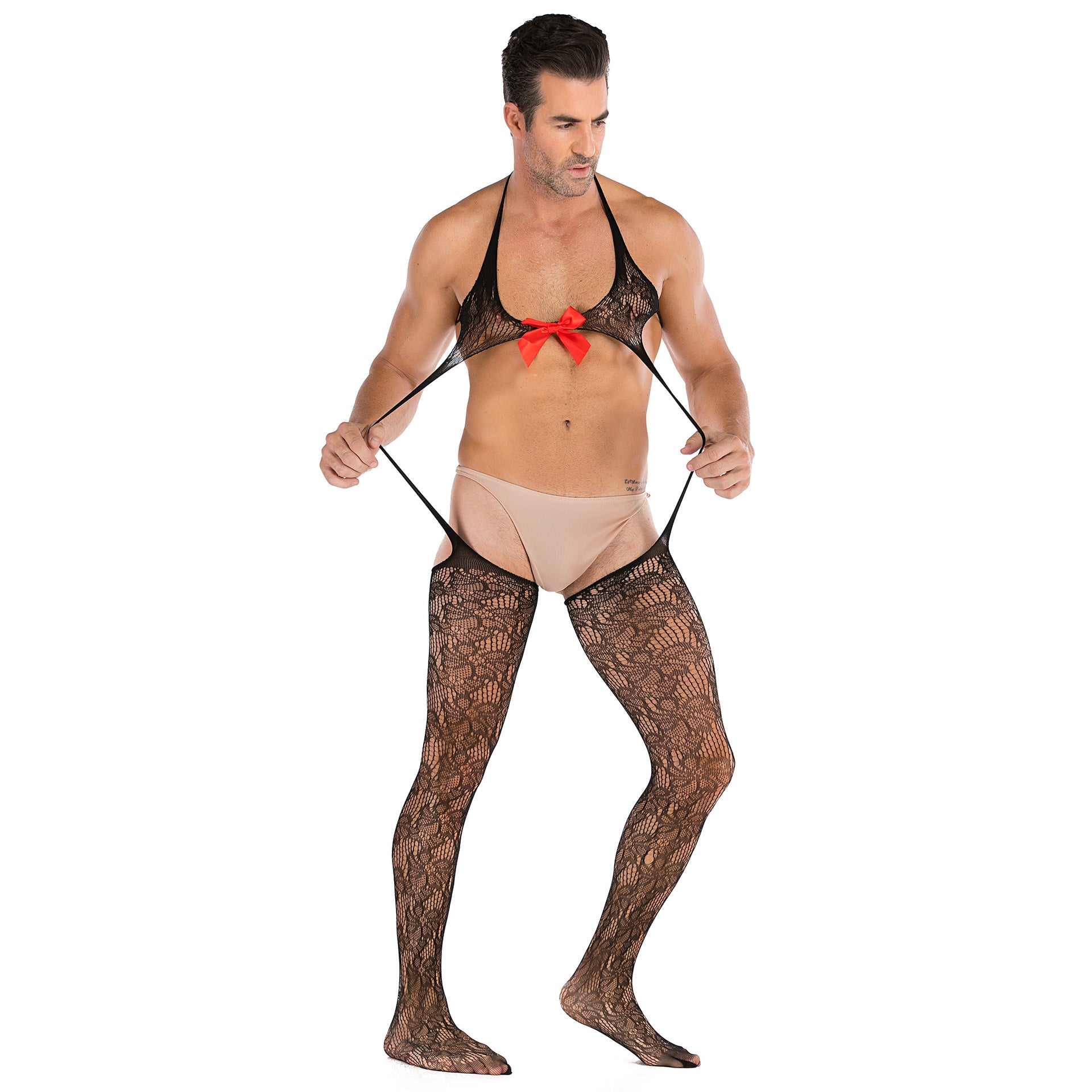 Sexy Bow Open Crotch Body Stockings Suspenders - LTW002 - YDressup