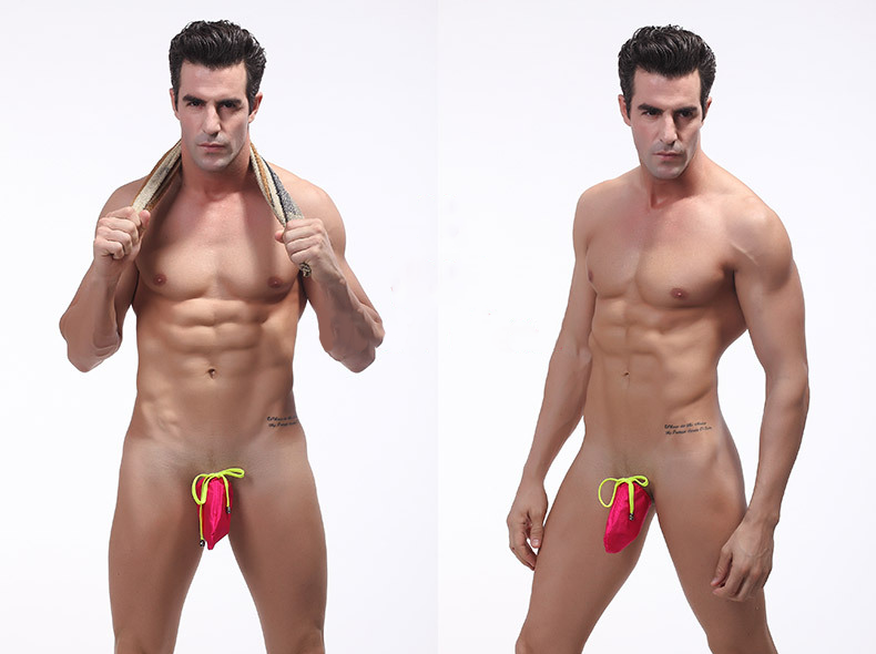 Men's Quick-Dry Nylon Color-Blocked Sexy Gun Pouch Swim Trunks - YK049 - YDressup