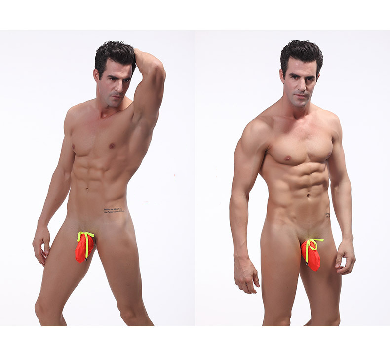 Men's Quick-Dry Nylon Color-Blocked Sexy Gun Pouch Swim Trunks - YK049 - YDressup