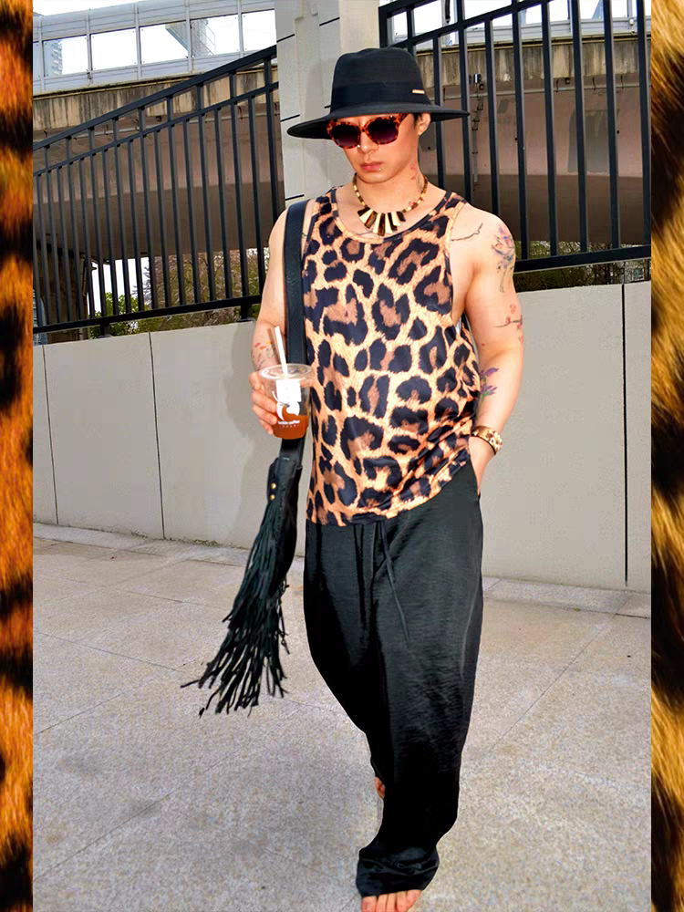 Hip Hop American Street Style Loose Casual Printed Leopard Print Sports Tank Top - SBS067