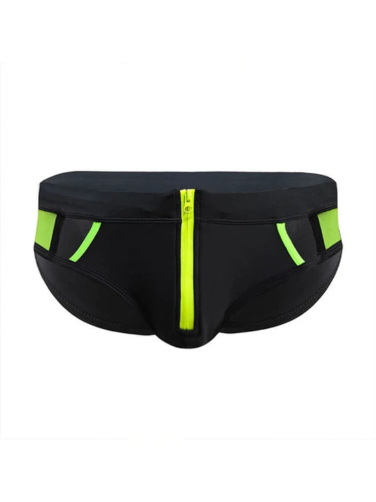Men's Sexy Mesh Hollow Front Zipper Swim Briefs - YK058 - YDressup
