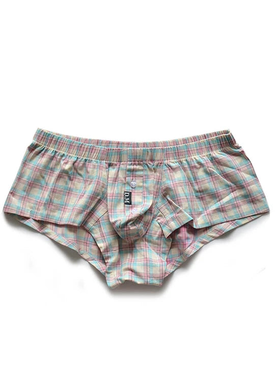 Men's Low-Rise Plaid Simple Home Boxer Briefs - PJK042