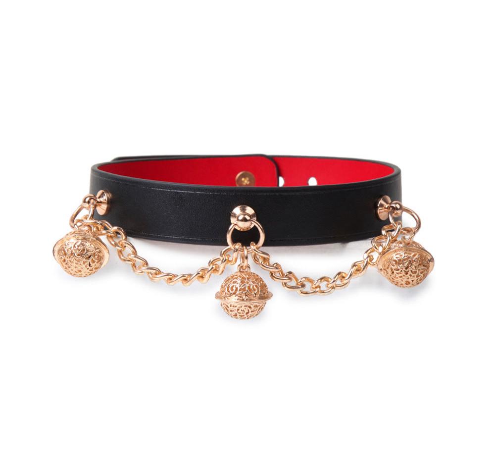 Pu Genuine Leather Cowhide Bell Collar Traction Choker Neck Strap, Handcuffs, Ankle Cuffs - KB052