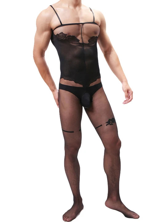 Men's Camisole Jacquard Silky One Piece Stockings - LTW017 - YDressup