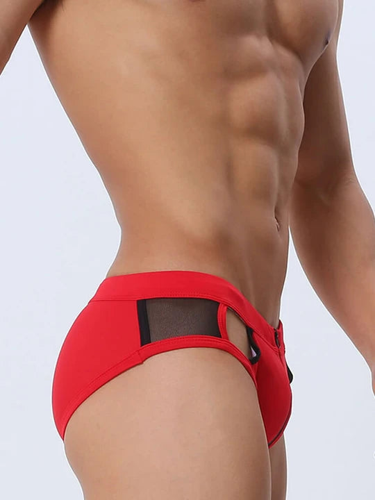 Men's Sexy Mesh Hollow Front Zipper Swim Briefs - YK058 - YDressup