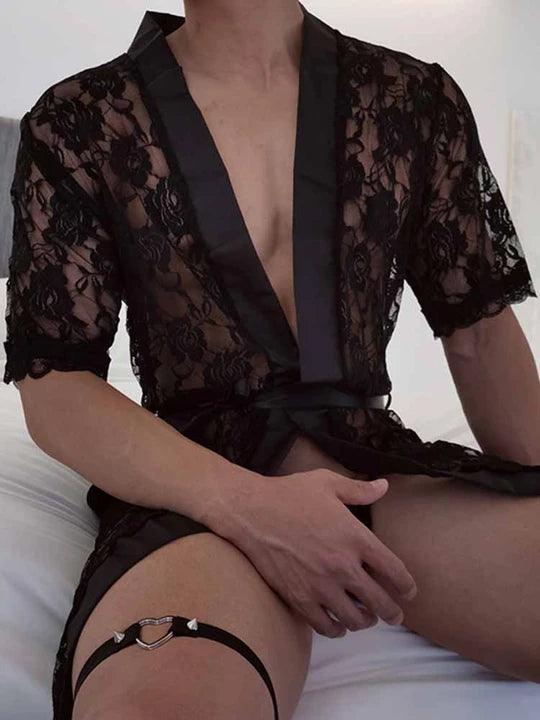 Men's Perspective Temptation Sexy Lace Thong Bathrobe - QQNY006 - YDressup