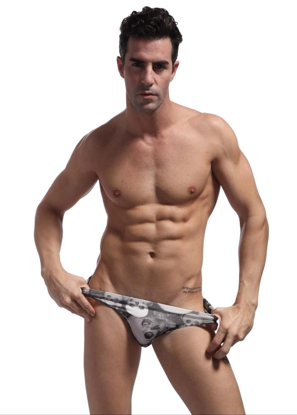 Men's Skinny Skull Print Swim Briefs - YK039 - YDressup