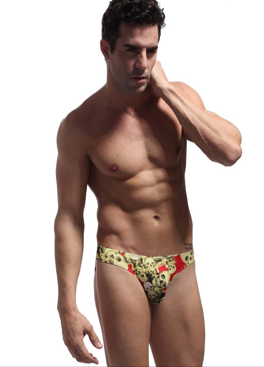 Men's Skinny Skull Print Swim Briefs - YK039 - YDressup