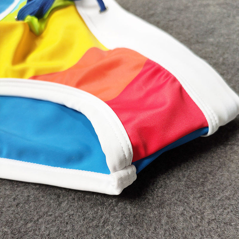 Men's Rainbow Color-Blocked Enhancing Low Rise Swim Briefs - YK067