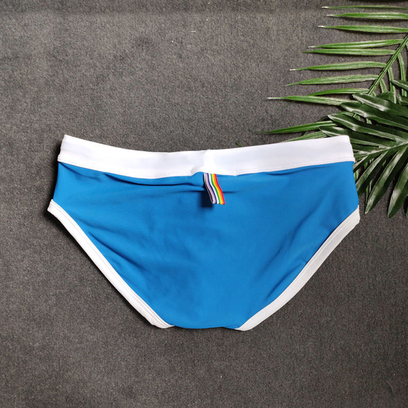 Men's Rainbow Color-Blocked Enhancing Low Rise Swim Briefs - YK067