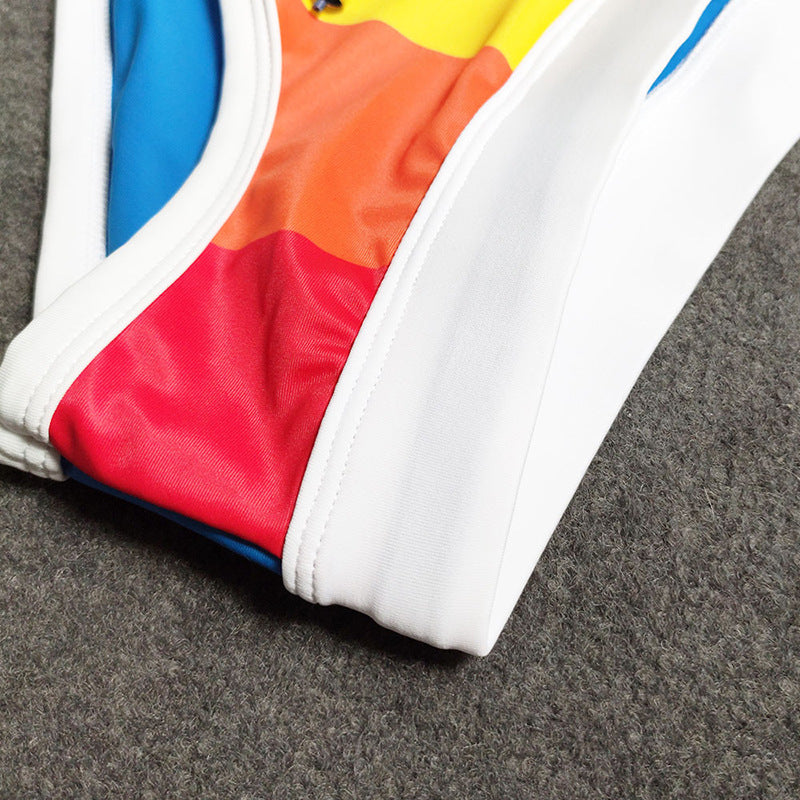 Men's Rainbow Color-Blocked Enhancing Low Rise Swim Briefs - YK067
