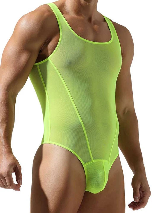 Men's Mesh Solid Color Fitness Bodysuit - LTY021 - YDressup
