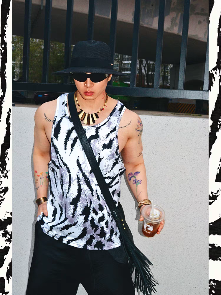 Unique Hip Hop American Street Style Loose Casual Sports Zebra Print Tank Top - SBS066