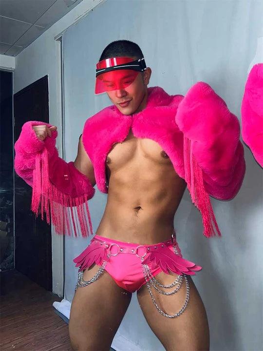 Plush Fringed Pink Top Performance Costume Set - CL003 - YDressup