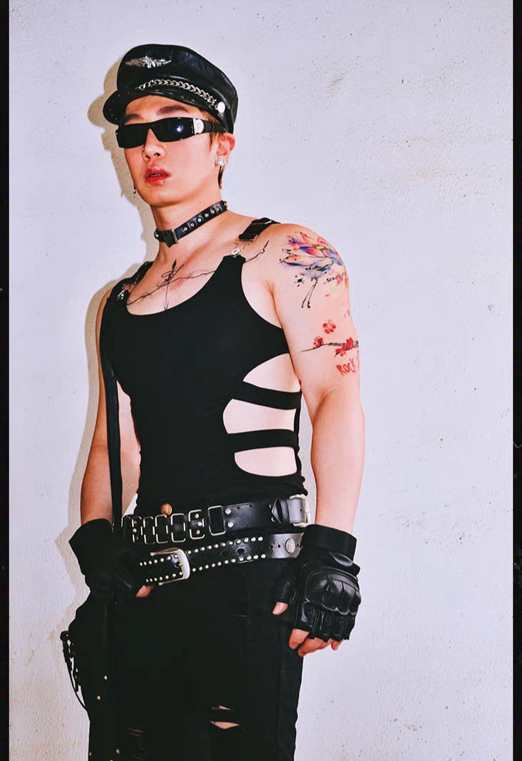 Sexy Dark Aesthetic Binding Strap Slim Fit Stretch Ribbed Hollow Knit Vest - SBS065