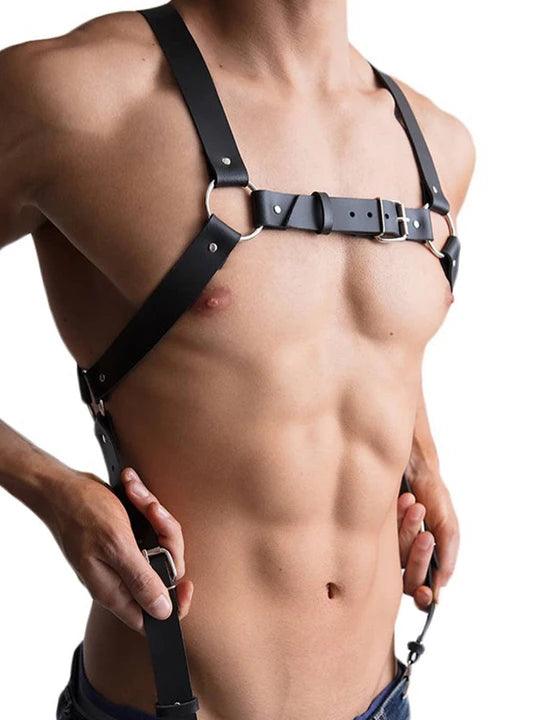 Men's Leather Harness Wearing Suit Adjustable Chest Harness - KB001