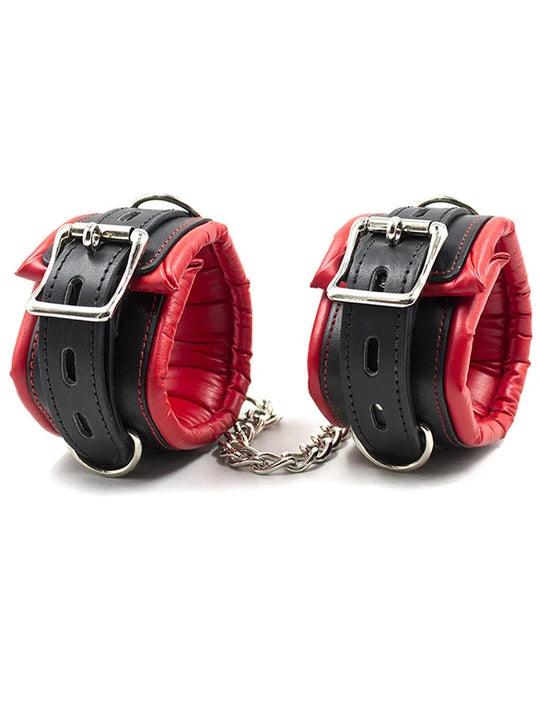 Black And Red Leather Sponge Handcuffs & Anklets - PJ020