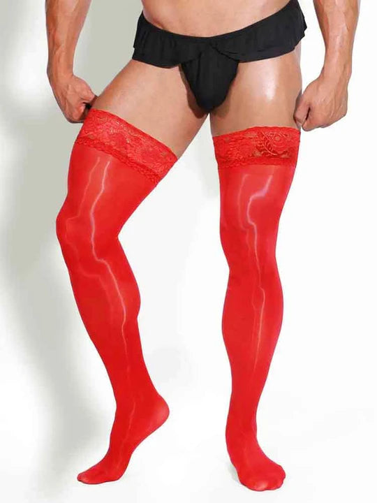 Oiled Shiny Lace Knee-High Stockings - CW017 - YDressup