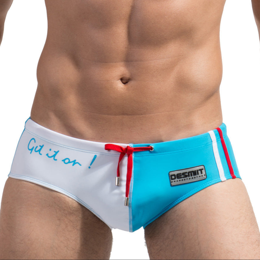 Men's Triangle Low Waist Colorblock Drawstring Beach Swimwear - YK046 - YDressup