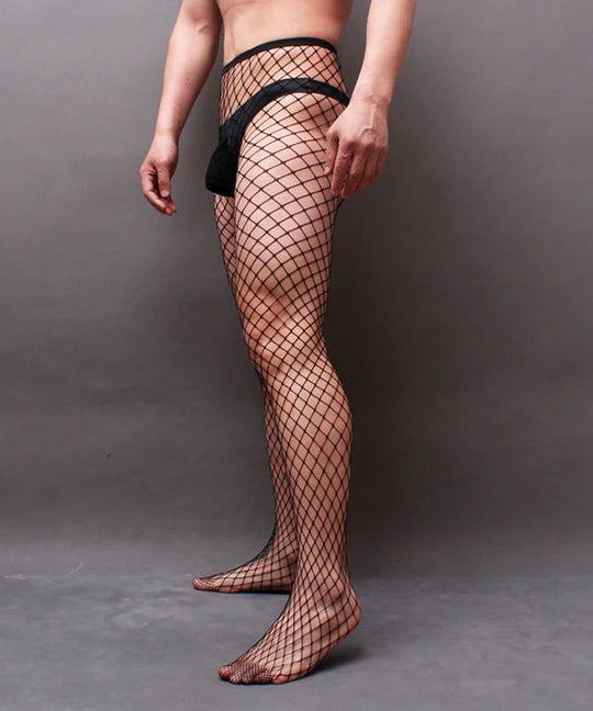 Men's Open Crotch Rhinestone Fishnet Pantyhose - CW026 - YDressup