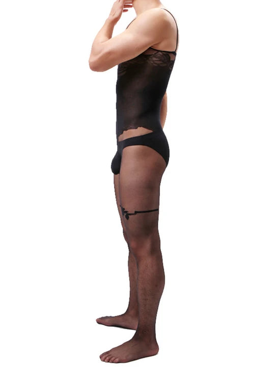 Men's Camisole Jacquard Silky One Piece Stockings - LTW017 - YDressup