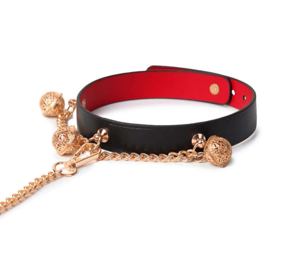 Pu Genuine Leather Cowhide Bell Collar Traction Choker Neck Strap, Handcuffs, Ankle Cuffs - KB052