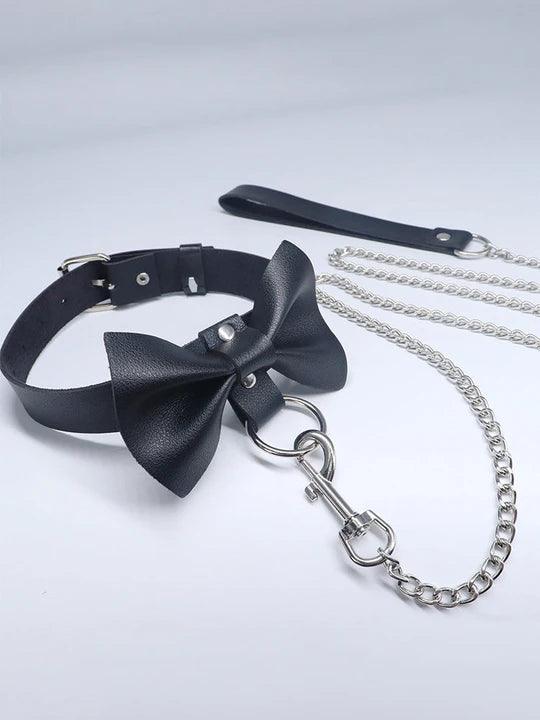 Black Bow Pin Buckle Collar Necklace - KB018