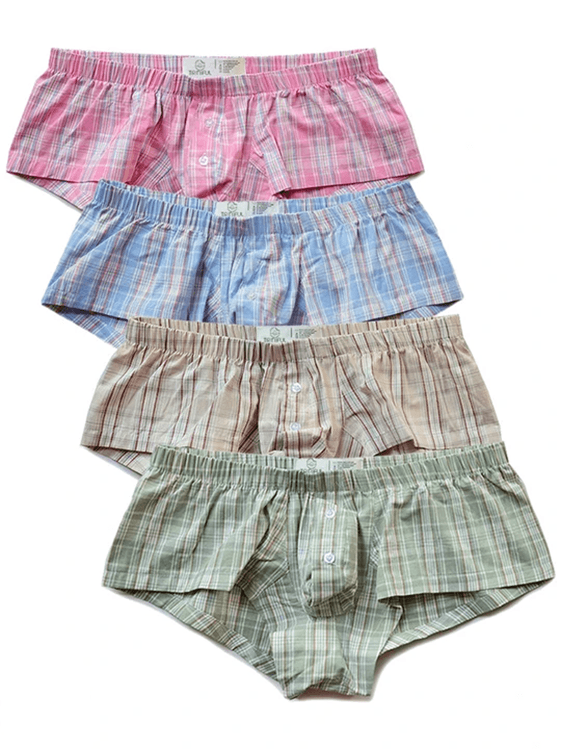Low Rise Sexy Plaid Home Boxer Briefs - PJK001