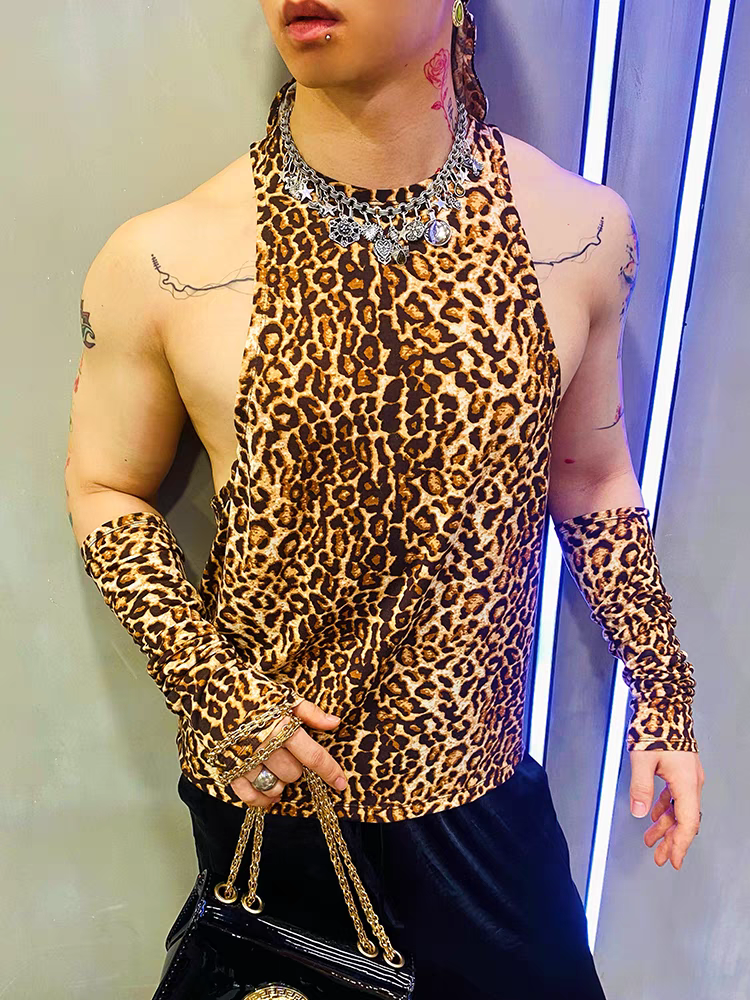 Cotton Blend Sexy Leopard Print Workout Vest - SBS064