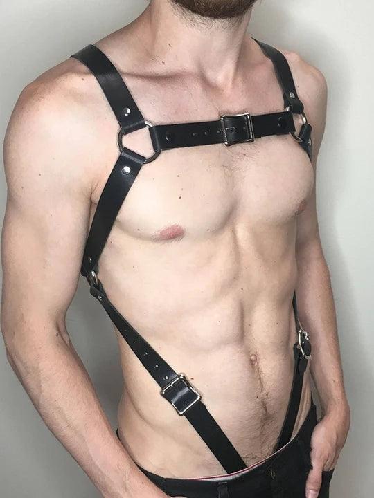 Men's Leather Harness Wearing Suit Adjustable Chest Harness - KB001