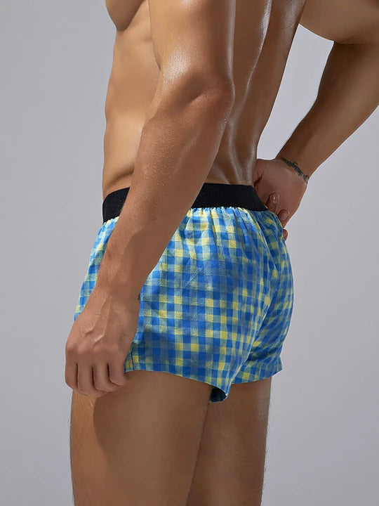 Men's Colorful Check Cotton Boxer Briefs - PJK016 - YDressup