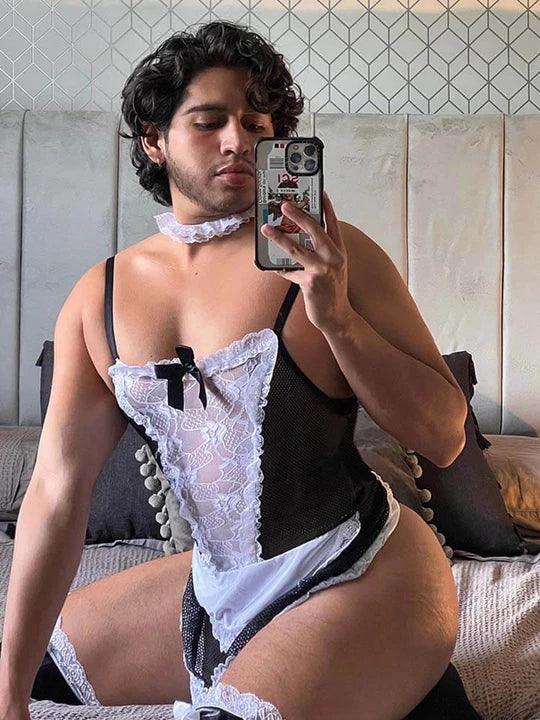 Men's Sexy Mesh Maid Uniform Set - ZF005 - YDressup