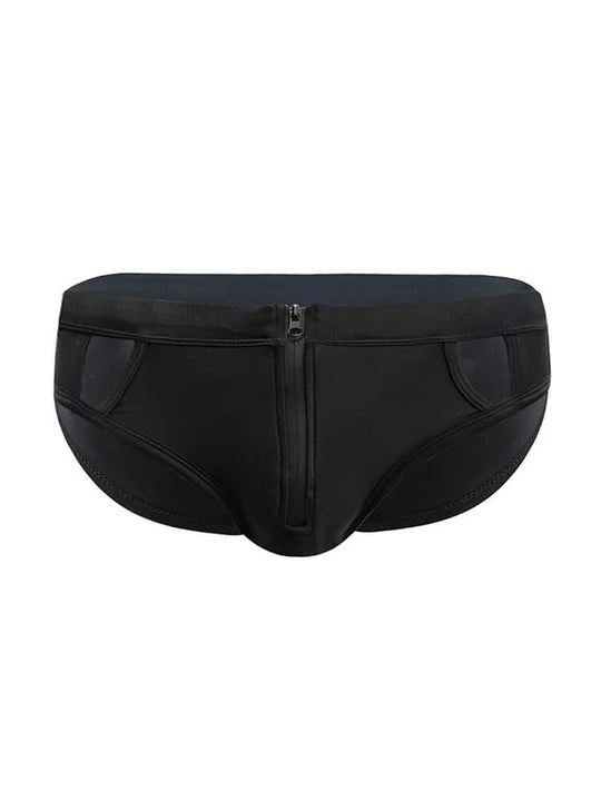 Men's Sexy Mesh Hollow Front Zipper Swim Briefs - YK058 - YDressup