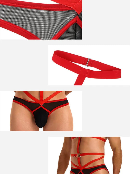 Men's Sexy Bondage U-Convex Pouch Briefs Bodysuit - KB054