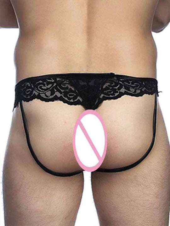 Men’s Butt-Revealing Lace Jockstrap - HDZ034 - YDressup