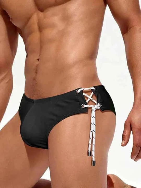 Men's Single Side Tether Low Rise Swim Briefs - YK035 - YDressup