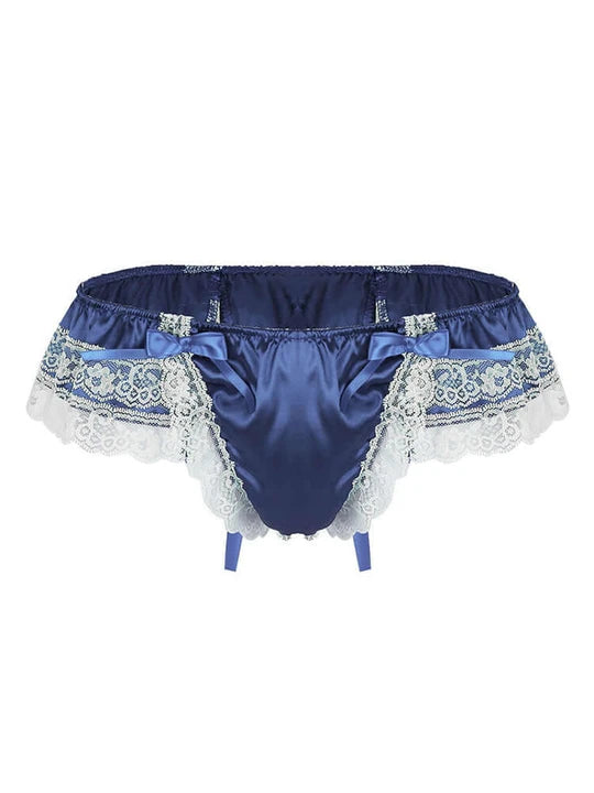 Men's Open Hip Lace Bow Spandex Thong - SJK017