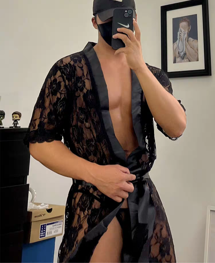 Men's Perspective Temptation Sexy Lace Thong Bathrobe - QQNY006 - YDressup