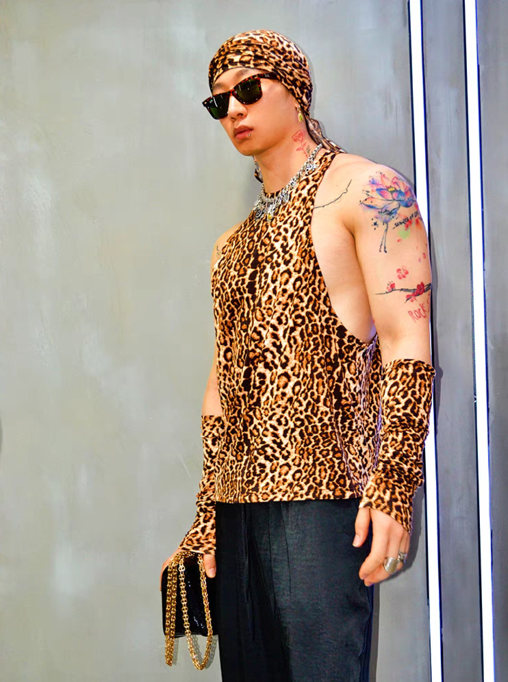 Cotton Blend Sexy Leopard Print Workout Vest - SBS064