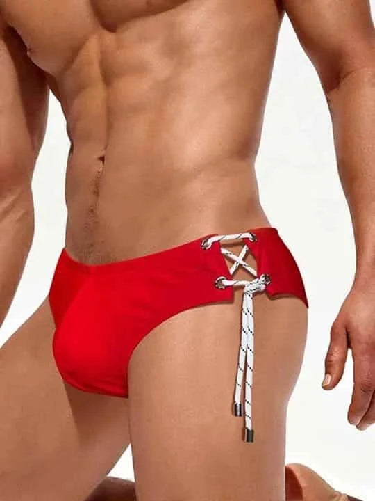 Men's Single Side Tether Low Rise Swim Briefs - YK035 - YDressup