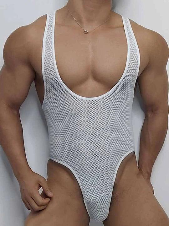 Men's Floral Lace High-Cut Briefs Bodysuit - LTY014 - YDressup